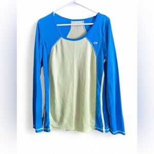 Blue & Light Green Long Sleeve Activewear Top Lightweight Workout Shirt Size XL
